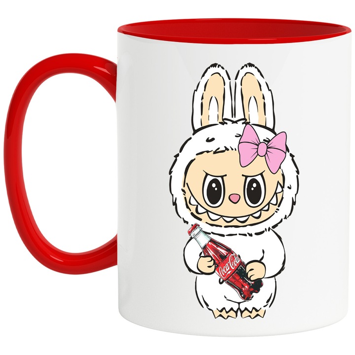Cana Cu Labubu – Prieteni Magici – Aventura, Emotie si Curaj, Ceramica, 330ML, Cu Maner si Interior Rosu