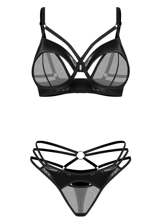 Obsessive szexi fehérnemű szett, 2 részes, merevítős melltartó és tanga, poliuretán/poliamid/elasztán, fekete