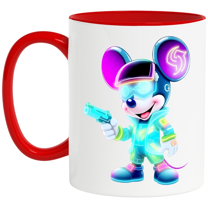 Cana Cu Mickey si Minnie – Dulce Intamplare – Praf Magic, Zambete si Chicote, Ceramica, 330ML, Cu Maner si Interior Rosu