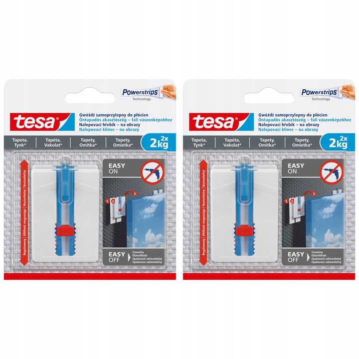 Cui adeziv pentru tablouri Tesa, 2 kg, set 2 bucati, alb, 65x45mm