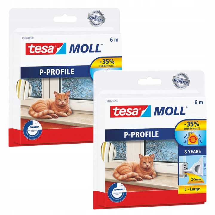 Garnitura autoadeziva Tesa, profil P, 6m x 9mm, alb, set 2 bucati