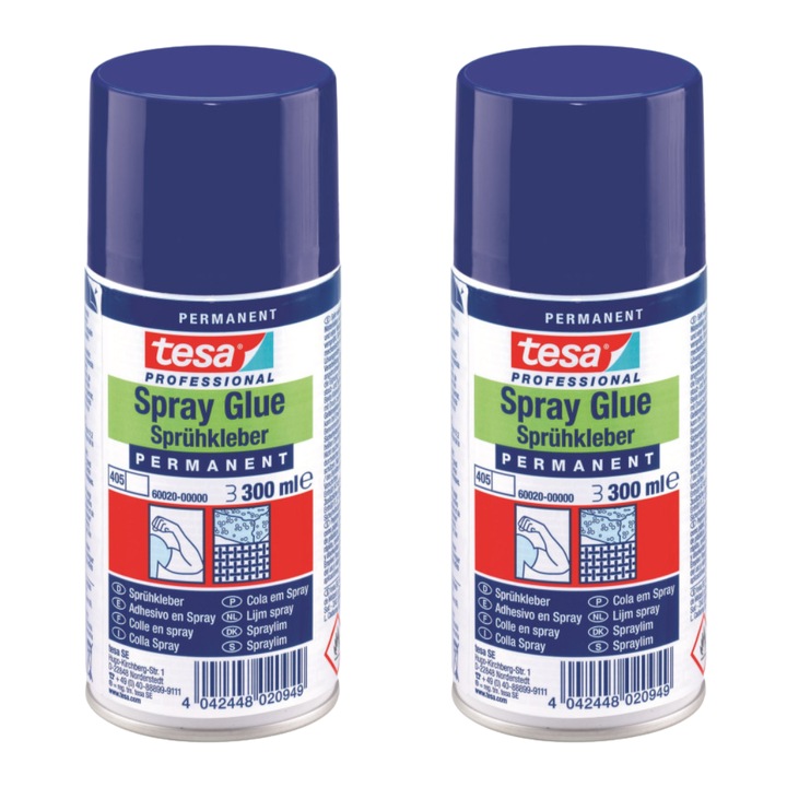 Tesa ragasztó spray készlet, 2 db, 300 ml, tartós, különféle anyagokhoz, nedvességálló, 300 ml
