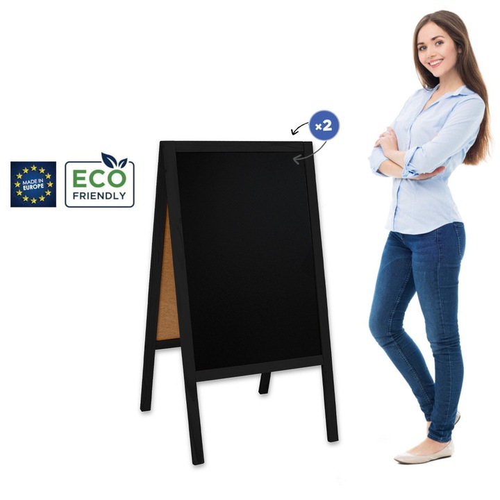 Potykacz din lemn Epicenter L, 61x118 cm, negru, tablie de scris, design elegant