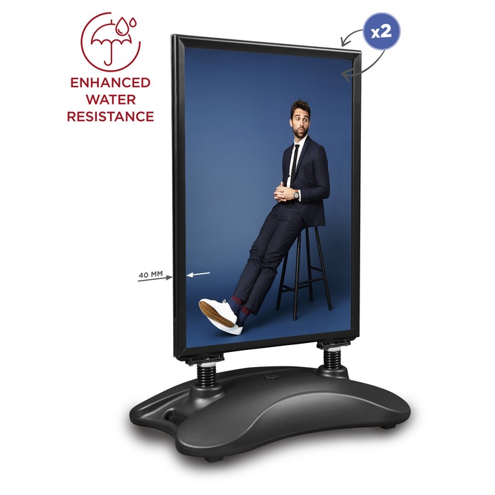 Panou de afisare waterproof Epicenter Hampton PRO A1, 40mm, protectie UV, baza umpluta cu apa 23l, negru