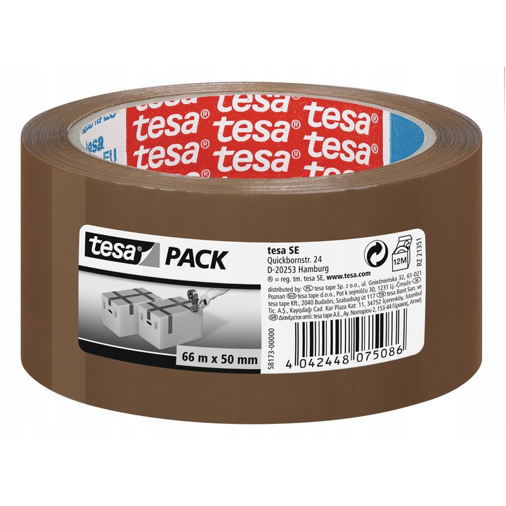 Лепяща лента Tesa STANDARD 66м x 50мм, кафява, без разтворители