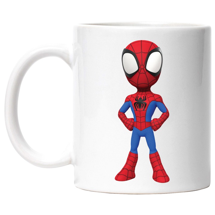 Cana Cu Spiderman Puteri Magice Aventuri Prietenie Curaj Joaca si Distractie, Ceramica, 330ML, Cu Maner si Interior Alb
