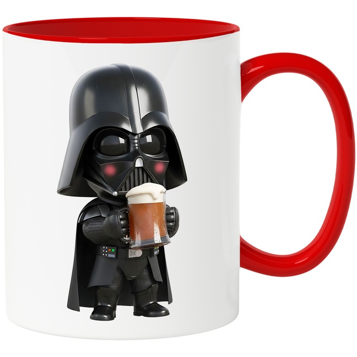 Cana Cu Star Wars – Zambetul Aventurii Curajoase Pixel Vesel – Aventura, Copii si Distractie, Ceramica, 330ML, Cu Maner si Interior Rosu