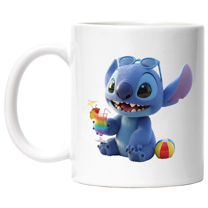 Cana Cu Stitch – Zambetul Aventurii Curajoase Pixel – Aventura, Copii si Distractie, Ceramica, 330ML, Cu Maner si Interior Alb