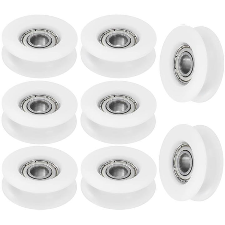 8 role de rulment cu caneluri in forma de U (6 * 24 * 9 mm), YDCY, roti de rulment de ghidare din nailon alb, potrivite pentru usi si ferestre glisante, dulapuri, sertare etc