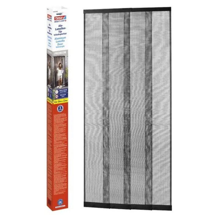 Moskitiera telescopica Tesa pentru usi balcon, 0,6-0,9x2,2m, neagra, montare fara gaurire
