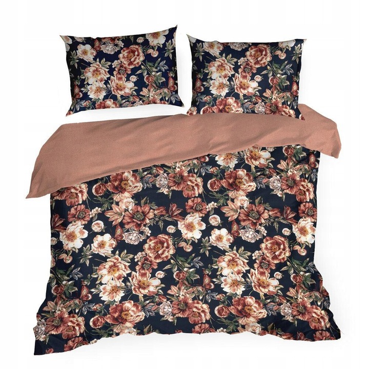Спално бельо Eurofirany, памучен сатен, бляскав флорален дизайн, многоцветен, 220x200 см, комплект с 1 плик за завивка и 2 калъфки за възглавници 70x80 см