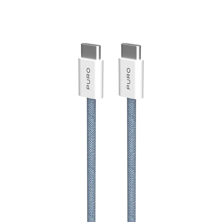 Puro Fabric USB-C kábel 60W, 1.5m, kék, adatátvitel 480 MB/s
