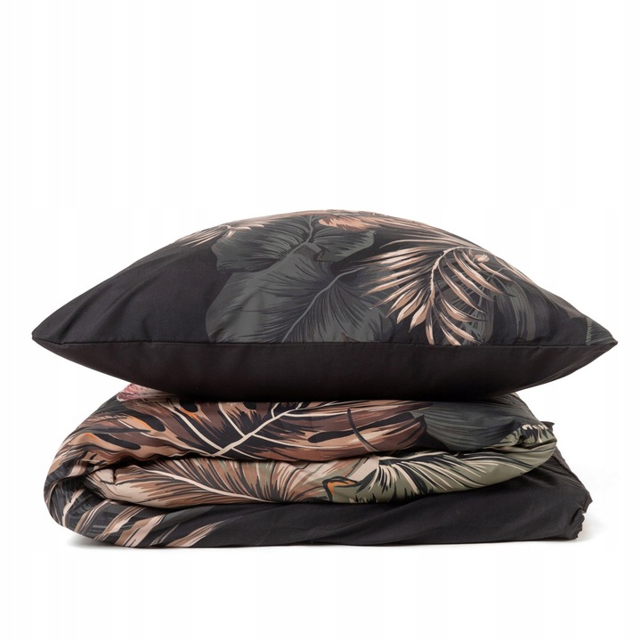 Lenjerie de pat Homla, microfibra neagra cu frunze, 220x200cm + 2x70x80cm