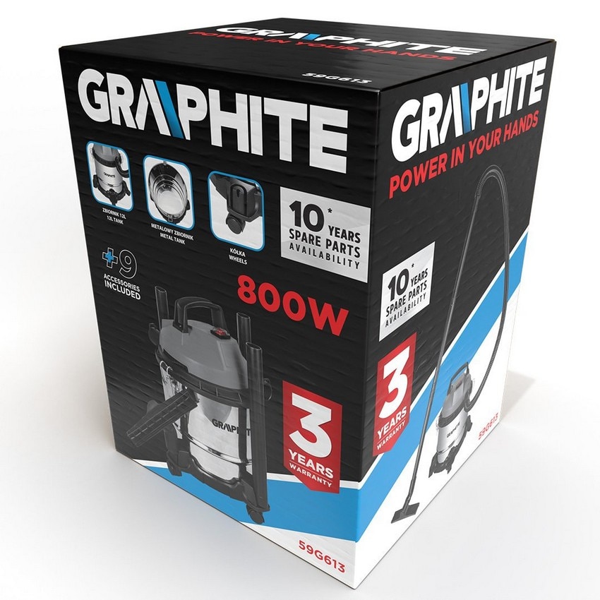 Aspirator industrial Graphite 800W, 12L, inox, 32mm, 2m