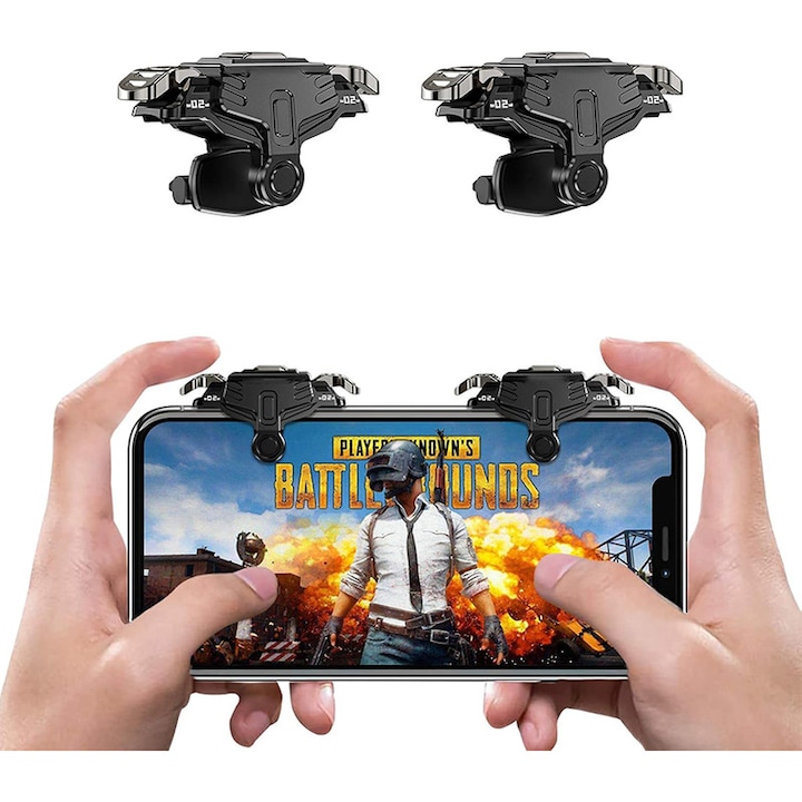 Controler joc mobil, Rqiurpn, trigger PUBG, sensibilitate ridicata, design ergonomic, negru