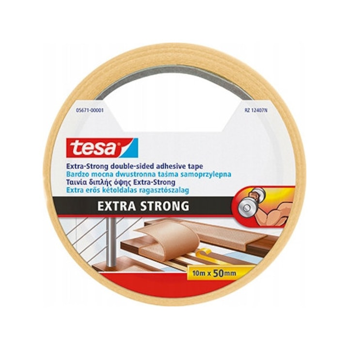 Banda adeziva Tesa Extra Strong 10m x 50mm, alb, rezistenta la umiditate