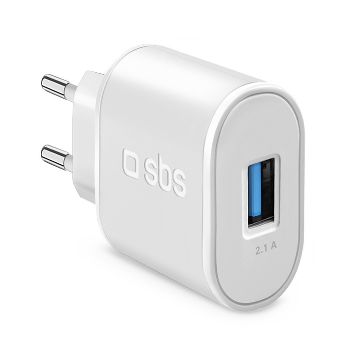 USB-A hálózati töltő 10W, SBS TETR1USB2AWFAST, Intelligent Charge technológia, kompakt, fehér