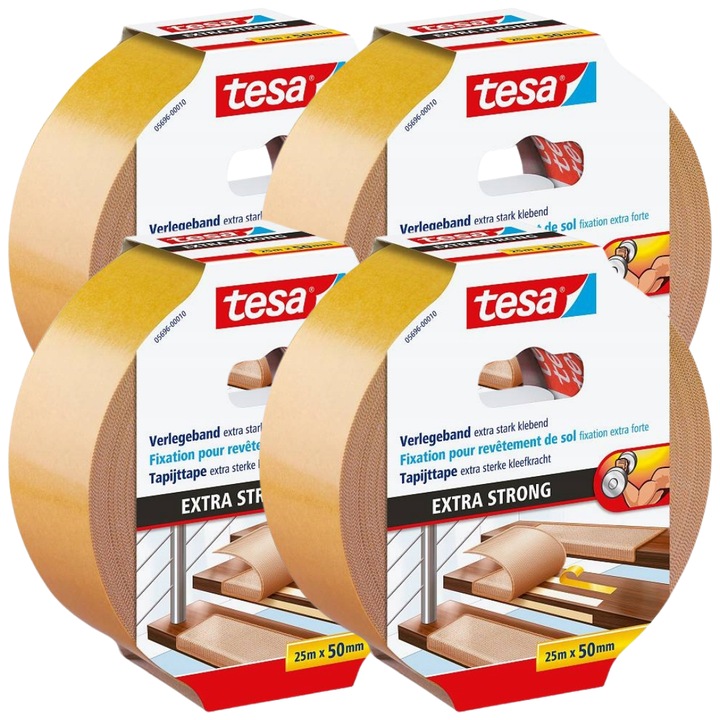 Двустранна лента Tesa Extra Strong, 25м х 50мм, комплект от 4, бяла
