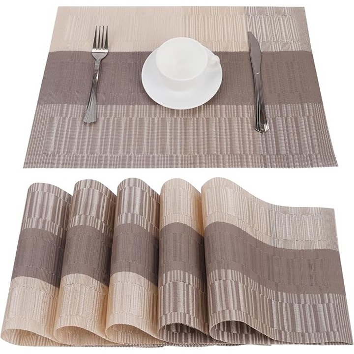Set 6 Naproane, Belle Vous, din PVC, Dreptunghi, Termorezistente, Antiderapante si Lavabile, 30 x 44, 5 cm, Maro