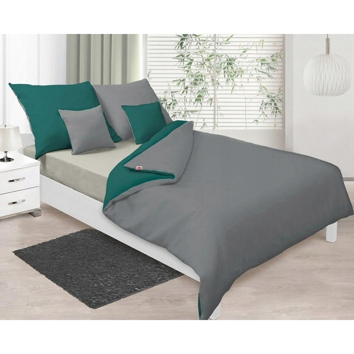 Lenjerie de pat MATEX 200x220cm + 2x70x80cm Double Face, 100% bumbac satinat, verde