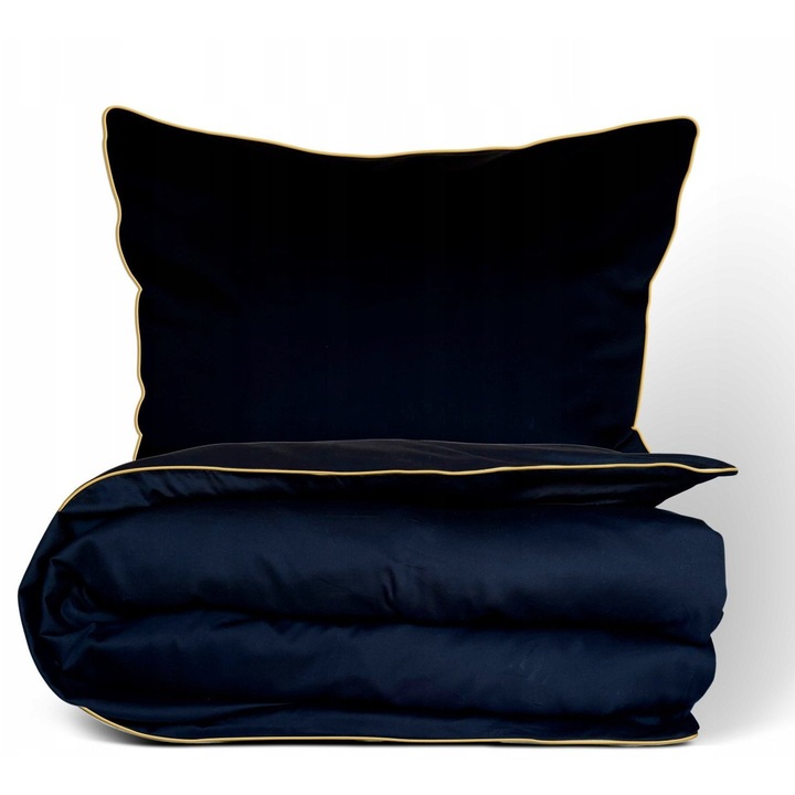 Сатенирано спално бельо MATEX, 160x200 см, черно, със златна бордюра