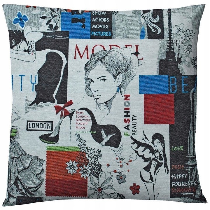 Husa de pernă Miss Lucy Fashion, multicolor, 40x40 cm, dublu-fete, material gobelin