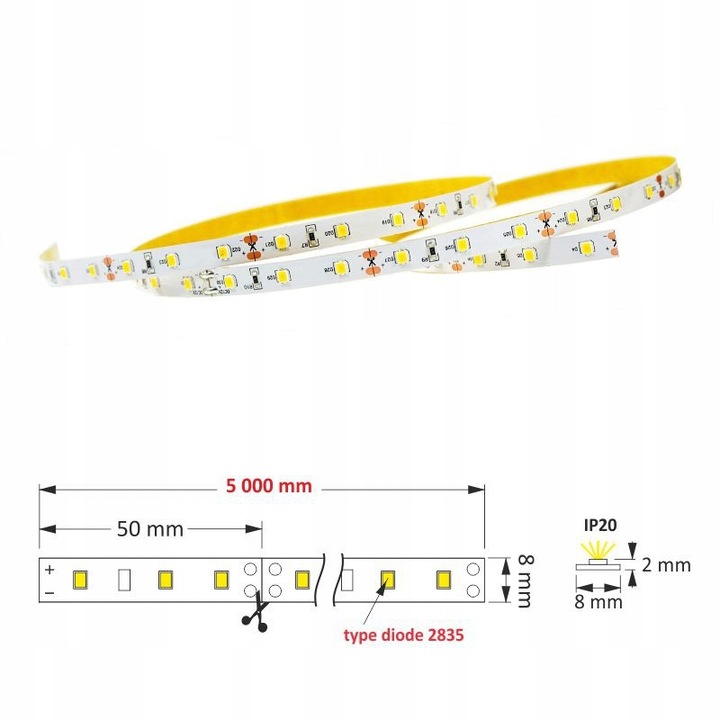 Banda LED Premium 2835 IP20 10.8W/m, 60 LED/m, Alb Cald, 5m