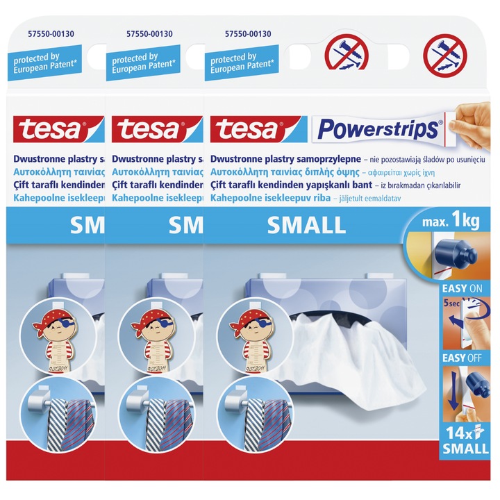 Benzi adezive tesa POWERSTRIPS pentru lipire 14 bucati mici 1kg x 3 pachete