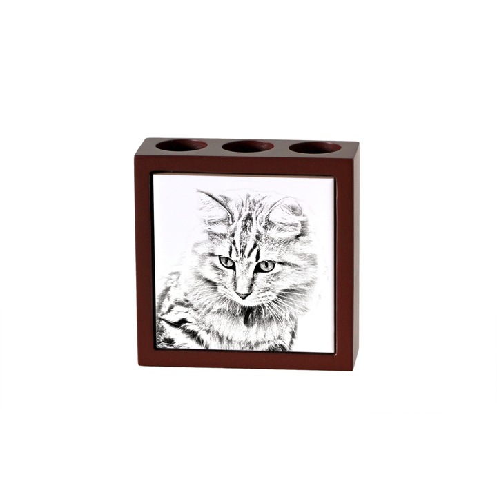 Suport birou personalizat, Art-Dog, cu imprimeu pisica, 3 locuri pentru pixuri, 13x13x4.5cm