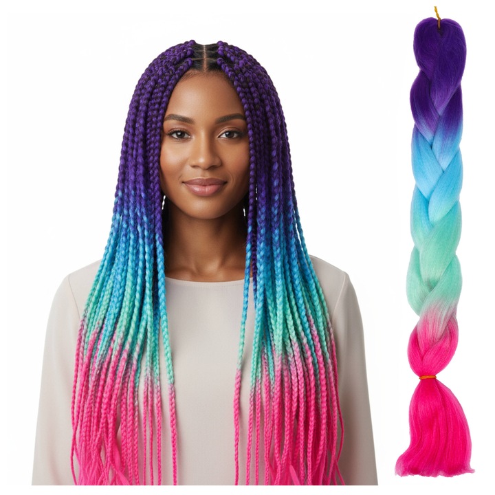 Extensii Par Sintetic, Ponik's, Pentru Impletituri Si Coafuri Creative, Fibre Termorezistente Pentru Aspect Natural, Ideale Pentru Box Braids Si Stilizari Ombre Cu 4 Culori, Lungime 60 cm