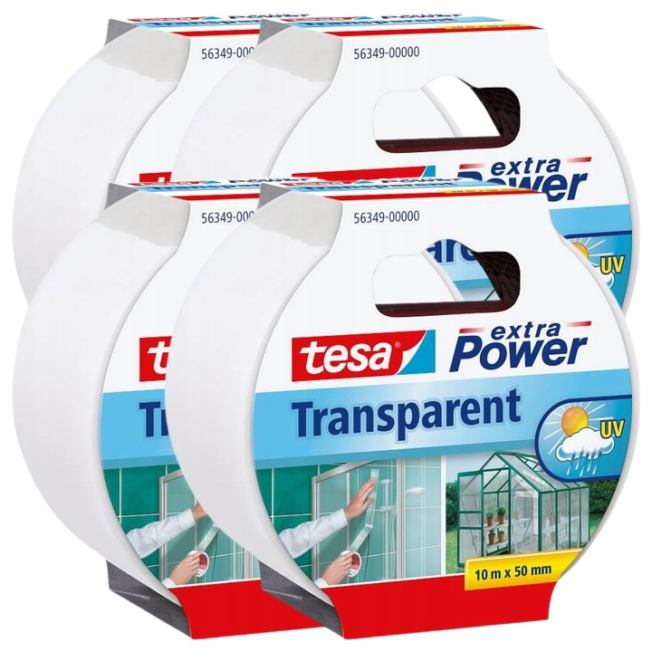 Banda adeziva Tesa, transparenta, 10m x 50mm, set 4 bucati