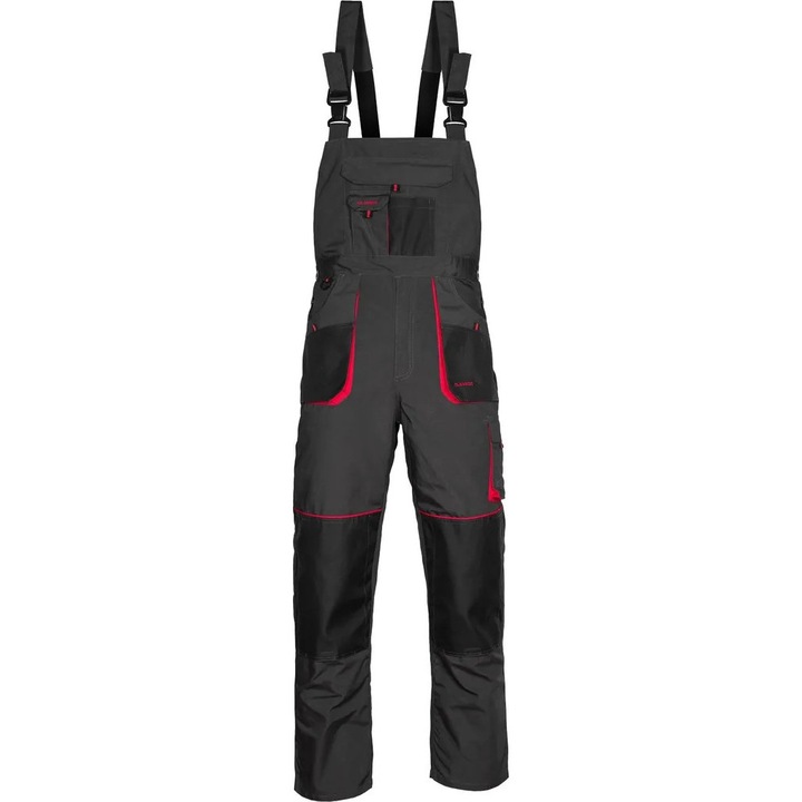 Salopeta de lucru ART.MAS, gri/rosu, 10 buzunare, panza, 58