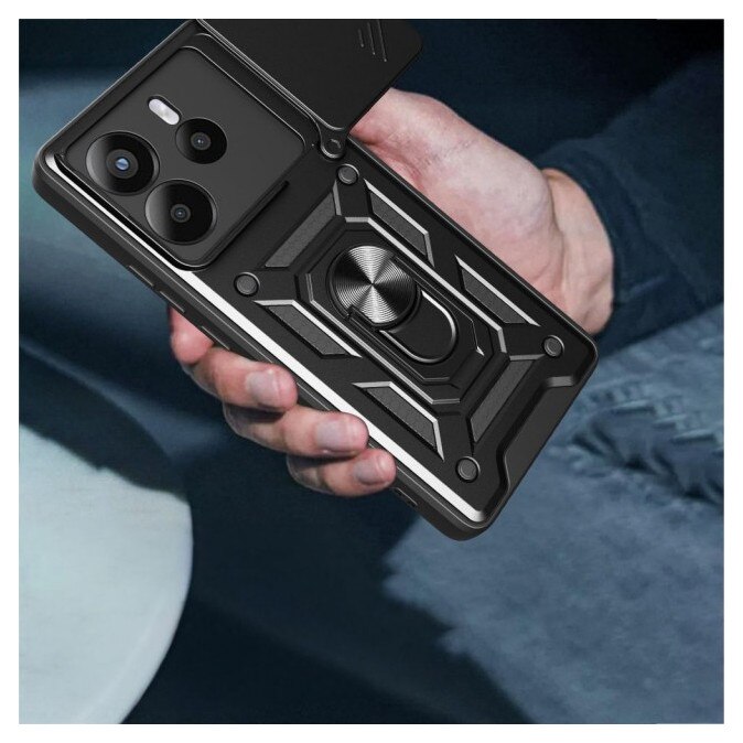 Husa Spate Upzz® Camshield Compatibila Cu Motorola Moto G86, Protectie La Camere, Inel Metalic, Stand - Negru