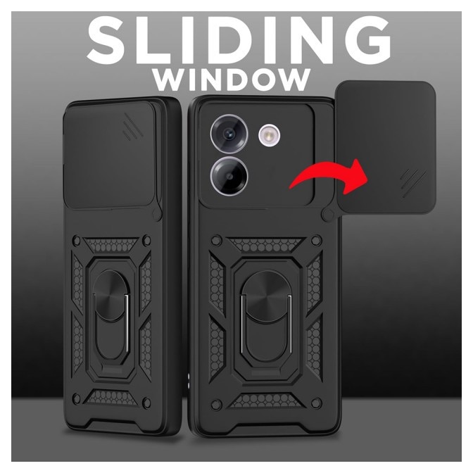 Husa Spate Upzz® Camshield Compatibila Cu Motorola Moto G86, Protectie La Camere, Inel Metalic, Stand - Negru