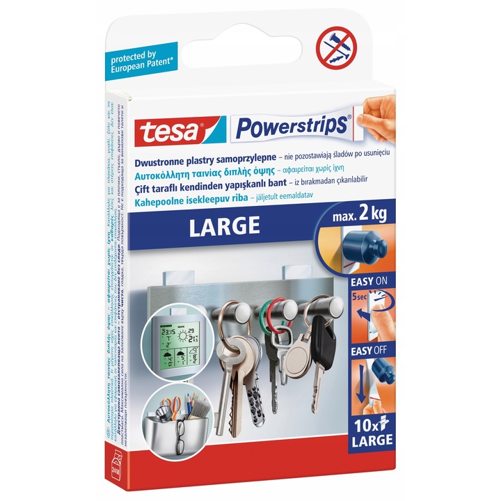 Монтажни ленти Tesa POWERSTRIPS комплект 10 бр., бели, 20x50мм, капацитет 2кг
