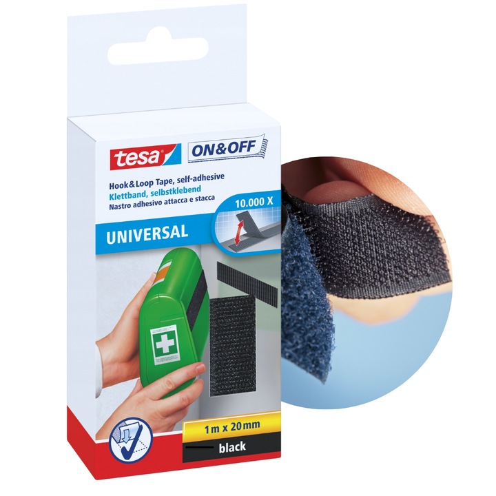 Banda adeziva TESA, banda de montaj, 1m x 20mm, neagra