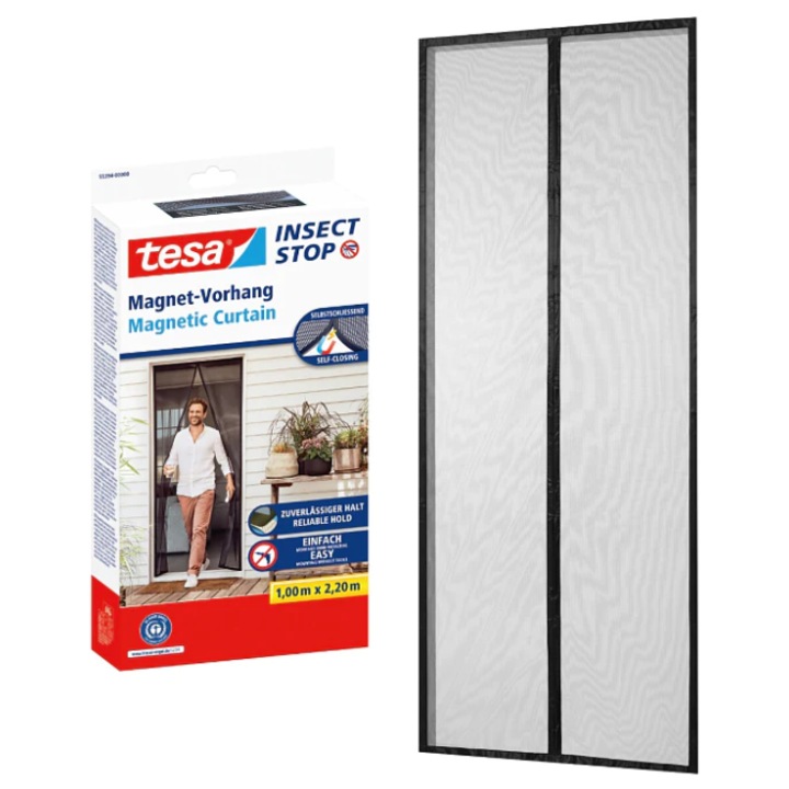 Moskitiera magnetica Tesa, 1m x 2,2m, antracit, autoinchidere