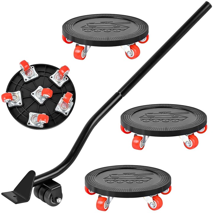 Set de 5 accesorii pentru transportul mobilei, Ploomi™, 400kg, 6 roti, 62x34cm, negru