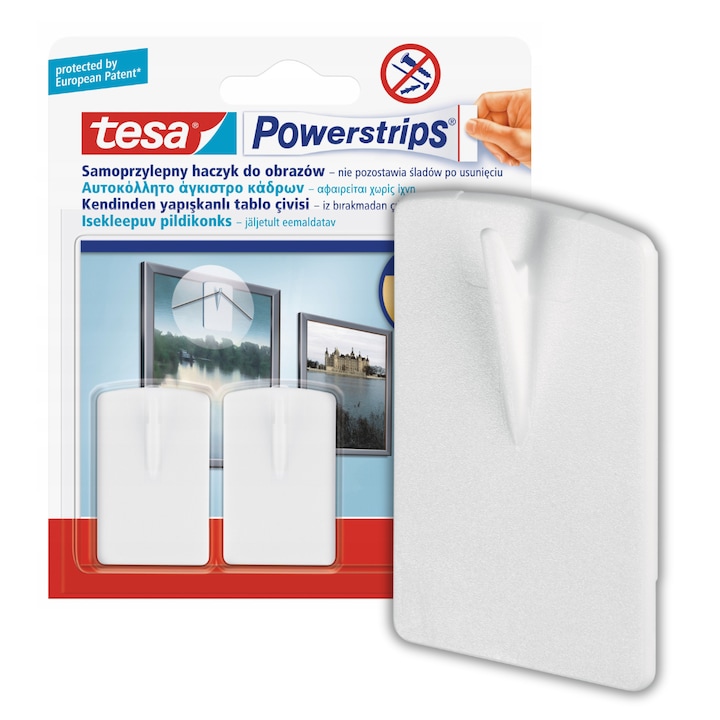 Carlige adezive pentru tablouri rame Tesa, alb, 27x44x8mm, 1kg