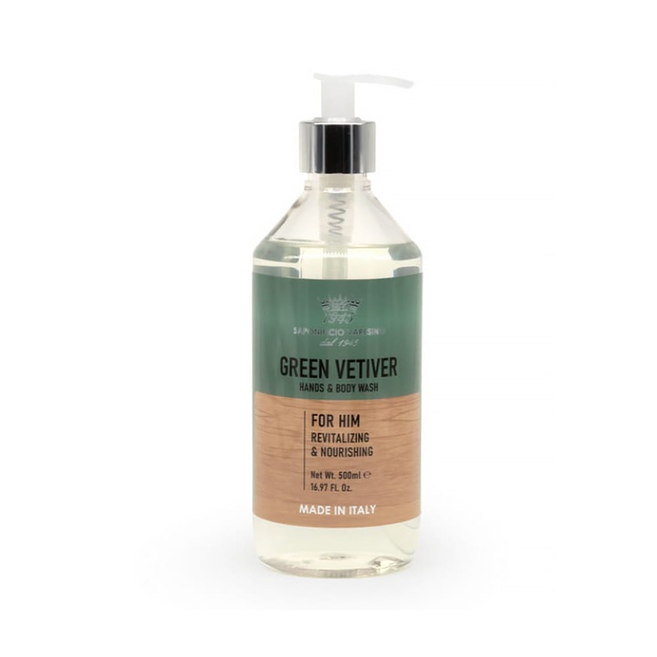Измиващ гел за ръце и тяло Saponificio Varesino Green Vetiver, 500мл, аромат ветивер, деликатна формула