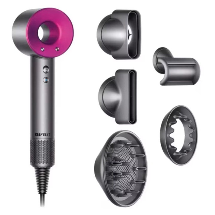 Сешоар Infiniteea™, 1600W, Йонизация, 4 Температурни Степени, 3 Скорости, Безшумен, Иновативна Технология за Защита на Косата, Магнитни Накрайници, 5 Включени Накрайника FUCSIA