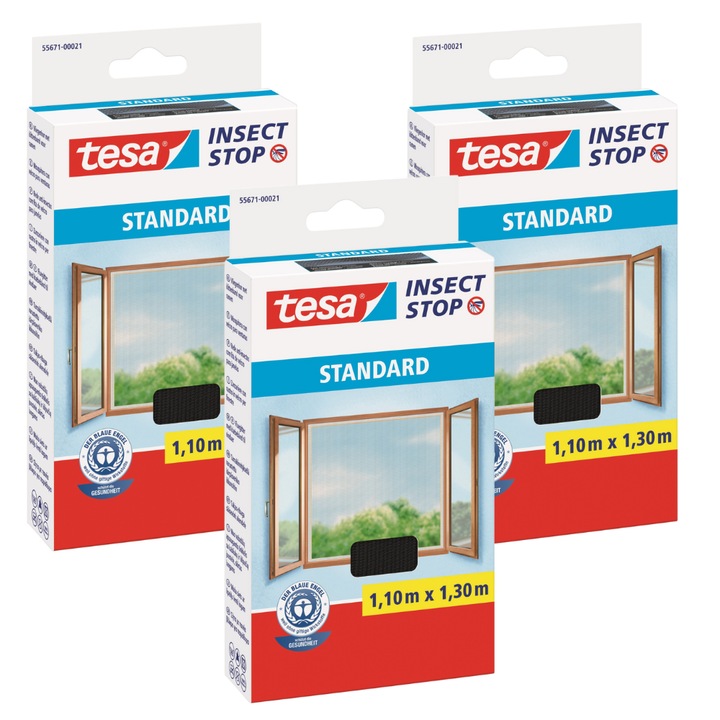 Moskitoare Tesa Standard, 110cm x 130cm, neagra, set