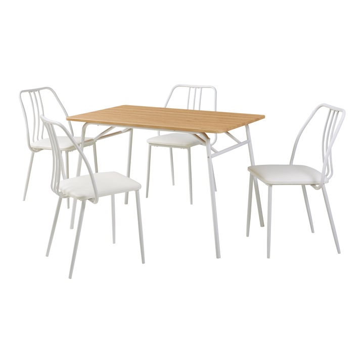 Set masa 4 scaune, en.casa, Omso, 110 x 70 x 75 cm, 120 kg, efect stejar, alb