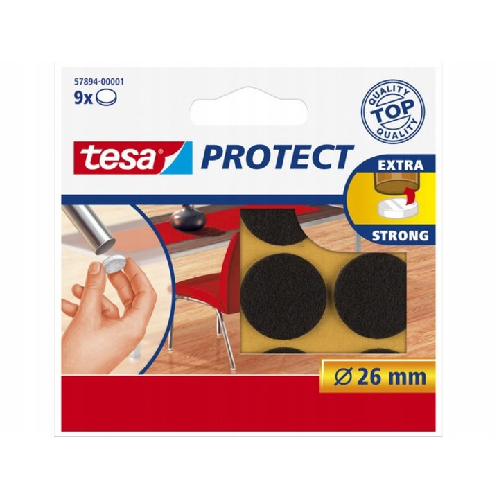 Set de 9 Tampoane de pasla Tesa, O 26 mm, maro, pentru protectia mobilierului