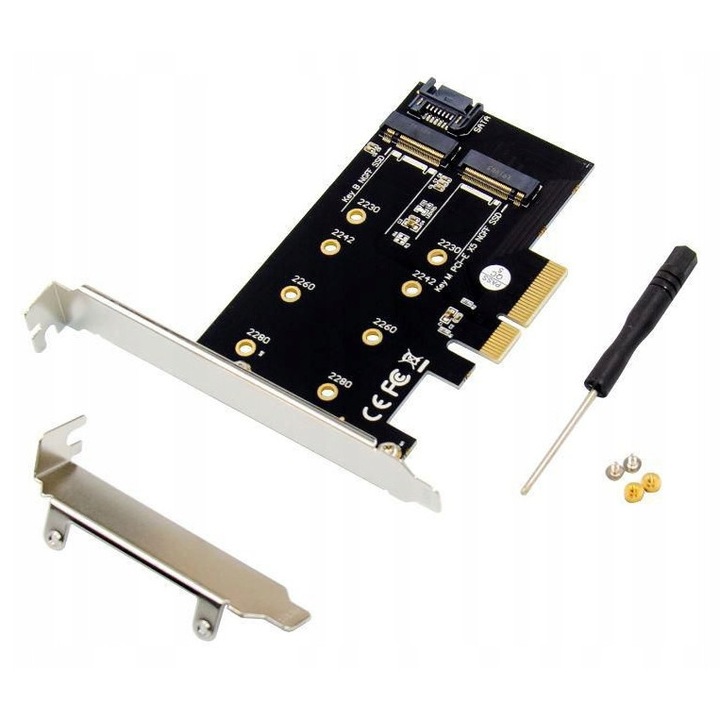 Adaptor PCIe x4 M.2 NVMe MicroConnect, negru si argintiu