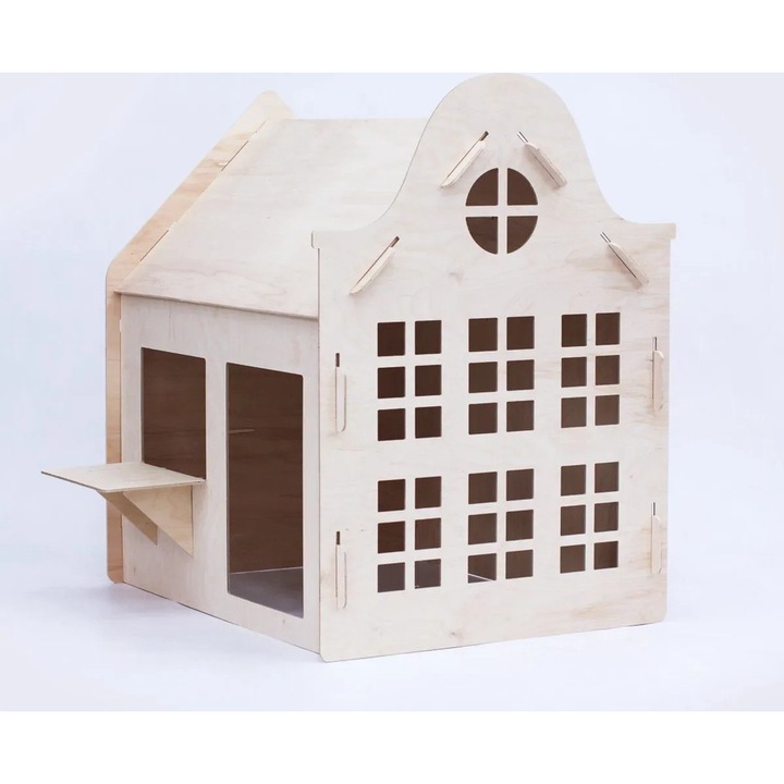 Casuta de joaca din lemn Designnest, 100x80x120cm, lemn natural, pentru copii 3+ ani