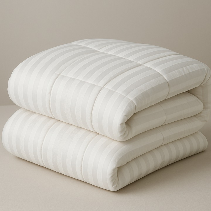 Pilota de iarna cu umplutura de Lana, invelis Damasc Bumbac 100%, dimensiunea 140x210 cm, alba