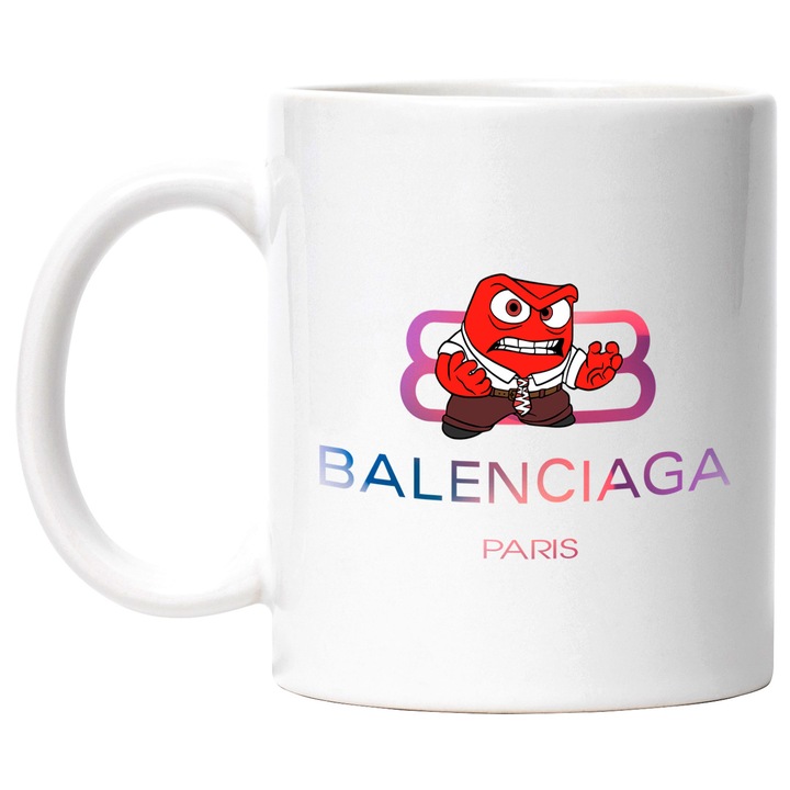 Cana Cu Inside Out, Cu Textul "Balenciaga Paris" - Design 8, Ceramica, 330ML, Cu Maner si Interior Alb