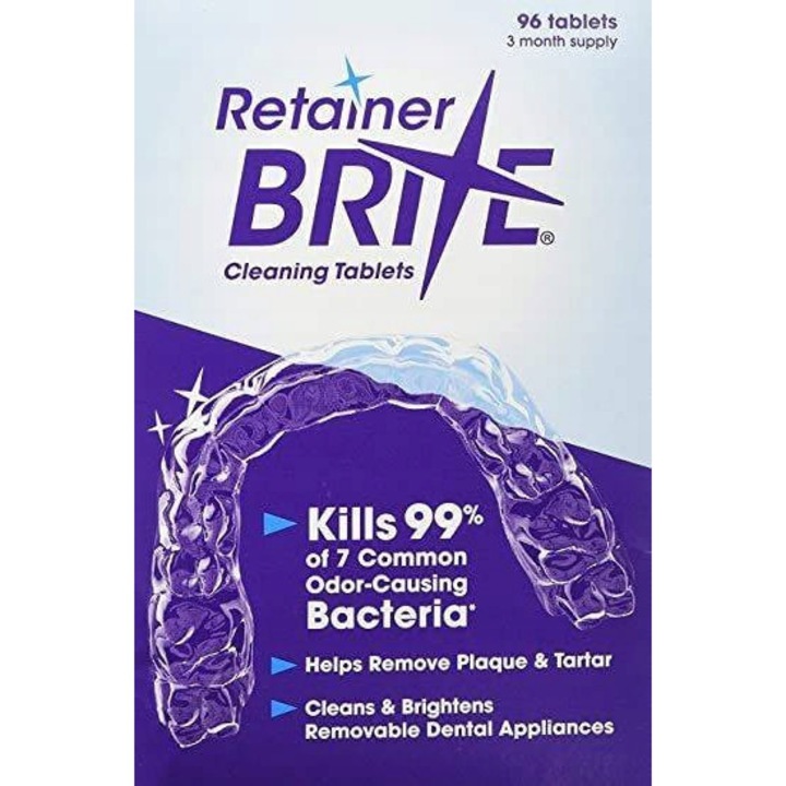 Tablete de curatare Retainer Brite pentru proteze si aparate dentare, 96 bucati, elimina bacteriile, actiune rapida