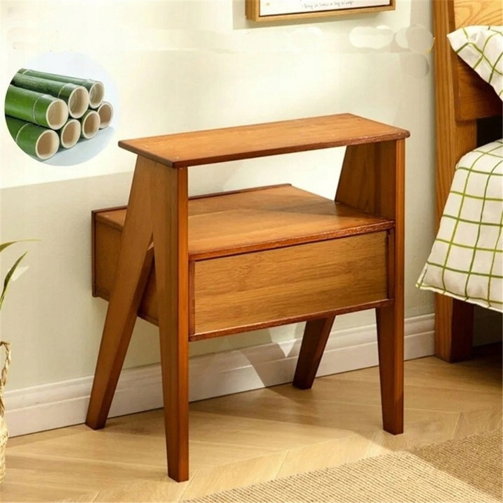 Masuta de nopate din bambus, 2 sertare, 55x35x10cm, rezistenta la apa, usor de curatat